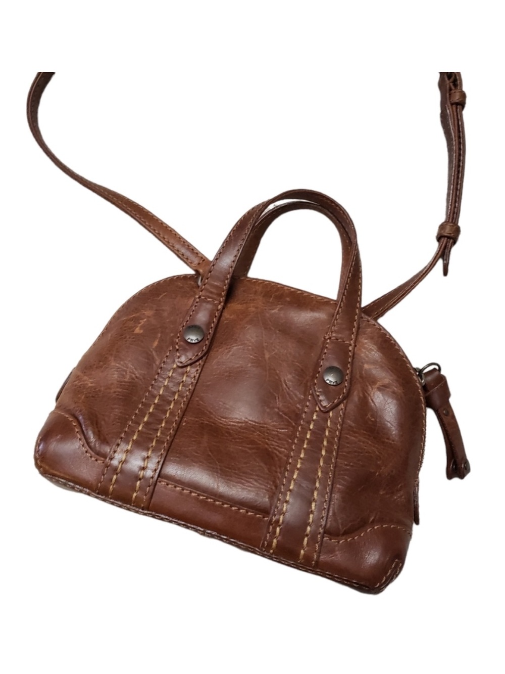 Frye Melissa Leather Domed Satchel Crossbody Mini Shoulder Bag Cognac Brown EUC - Picture 4 of 8